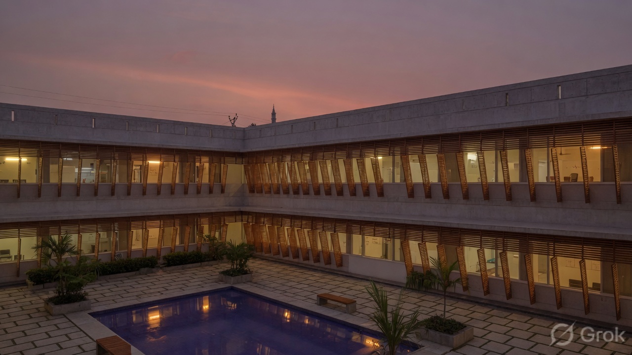 Heart institute at dusk, Kozhikode